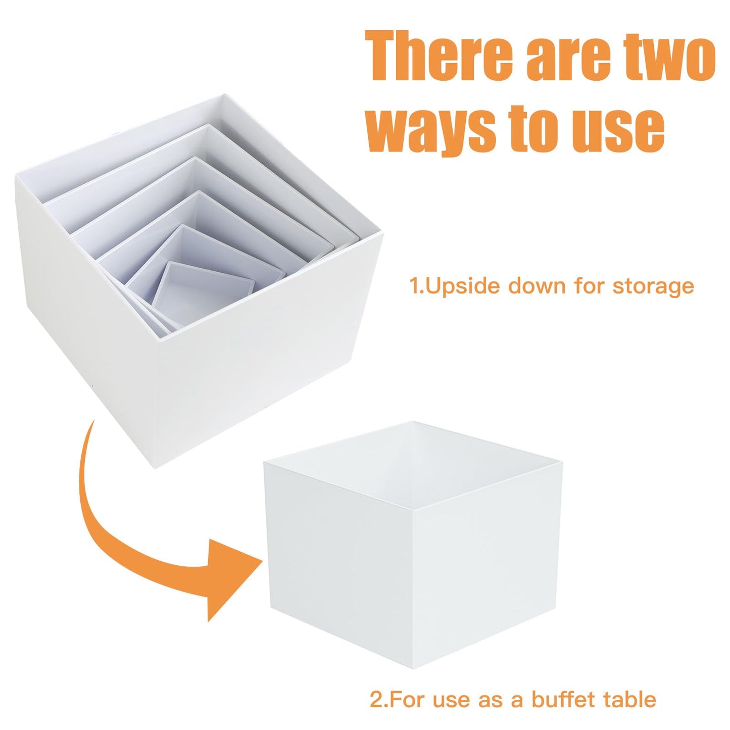 IBEQUEM Buffet Risers Set of 6, Acrylic Food Risers for Buffet Table, White Display Stand Set with Hollow Bottoms, Cube Boxes for Cake Catering Dessert Party (3",4",5", 6",7",8'') Christmas Gift
