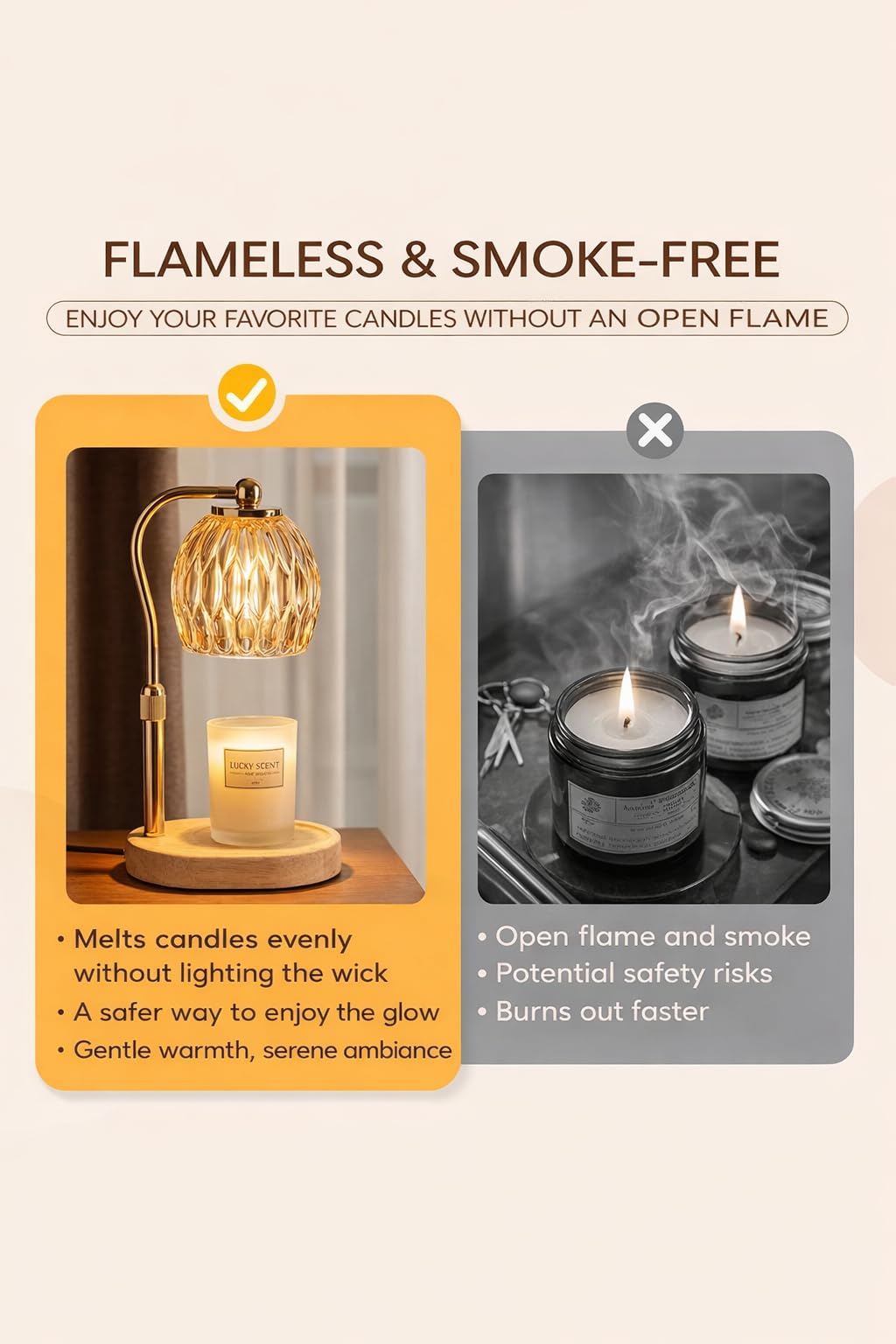 Crystal Candle Warmer Lamp with Timer and Dimmer, Adjustable Height Electric Candle Warmer for Jar Candles, Flameless Wax Melt Warmer, Glass Candle Warmer Lamp – DN Collection
