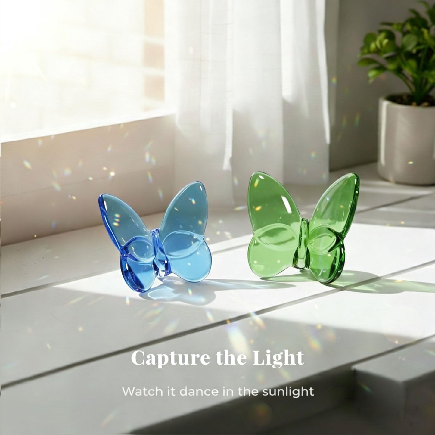 2 Pack Glass Butterfly Figurines, Crystal Butterflies Desk Decor Blue Green