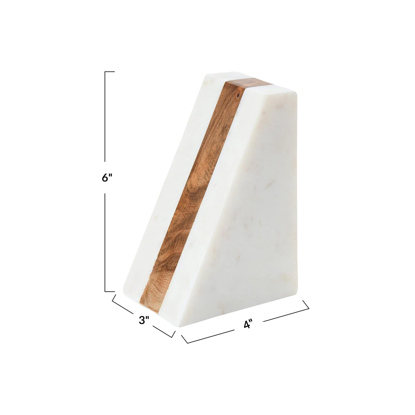 Main + Mesa Marble Geometric Bookends with Wood Inlay, White