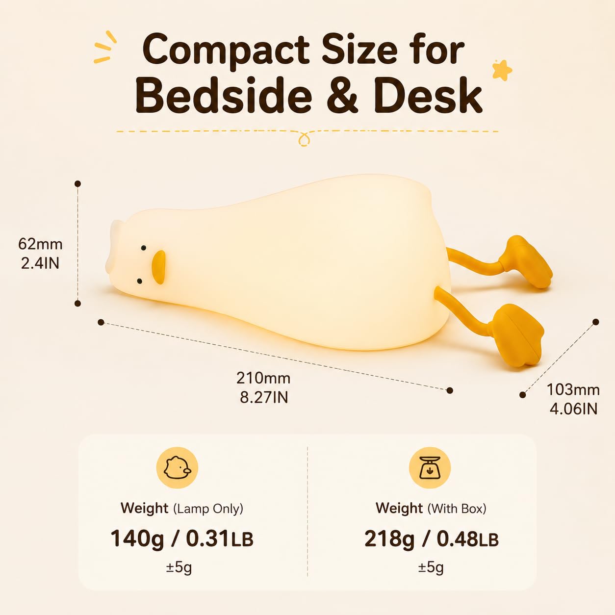 Cute Lying Flat Duck Night Light for Kids, Silicone Squishy Duck Lamp, 3-Level Dimmable Touch Control Bedside Night Light, USB Rechargeable Nursery Light for Baby Bedroom, Birthday Christmas Gift