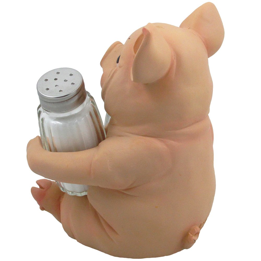 Decorative Pig Glass Salt and Pepper Shaker Set with Holder Stand in Farm Animal Figurines, Sculptures & Statues or Rustic Country Kitchen Decor and Restaurant Table Spice Rack Decorations As Gifts