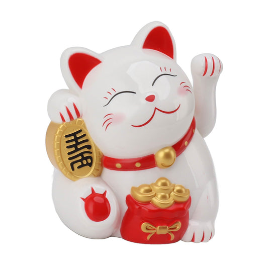 ZJchao Lucky Cat Waving Arm, 5.5in Vivid and Lovely Chinese Cat, Statue Decorations for Decorating Front Desk, Car, Business Openings (MLY11020-1 White)