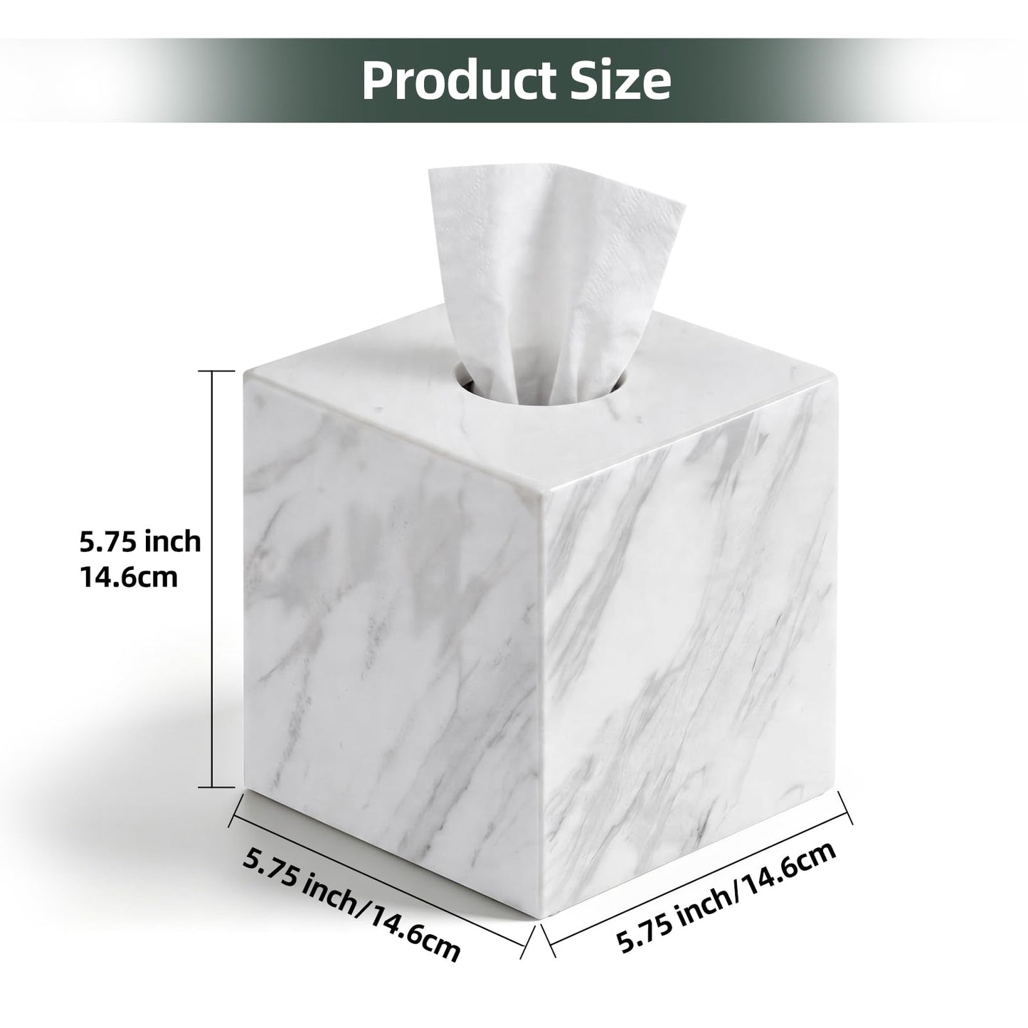 Mylvrek Natural Marble Tissue Box Cover, Square Cube Facial Marble Napkin Holder with Open Bottom, Decorative Marble Tissue Dispenser for Bathroom Countertop, Office Desk, Dining Table (White)