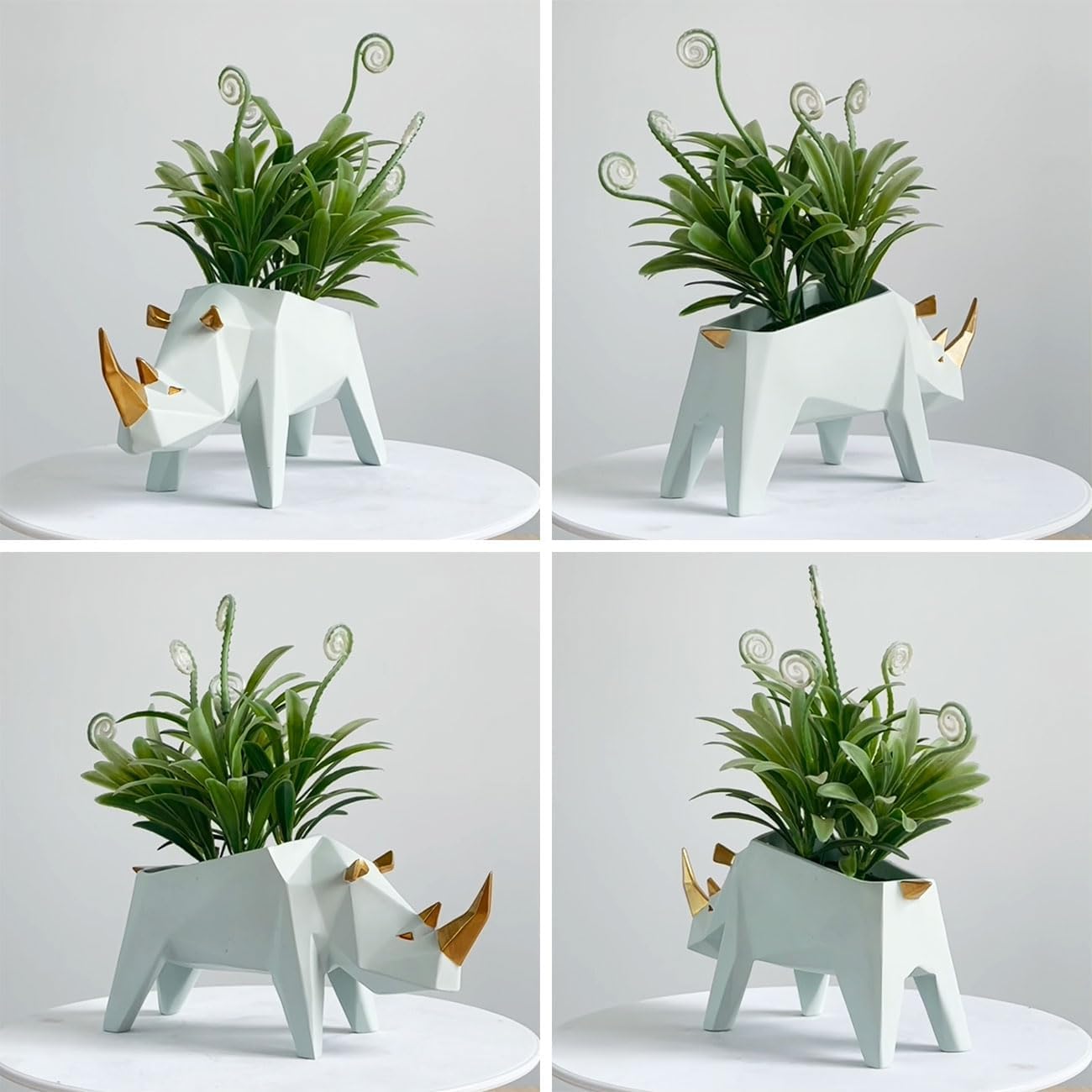 HAUCOZE Rhino Statue Planter Succulent Pot Modern Animal Sculpture Home Decor Gift for Living Room Office 7.1 Inch
