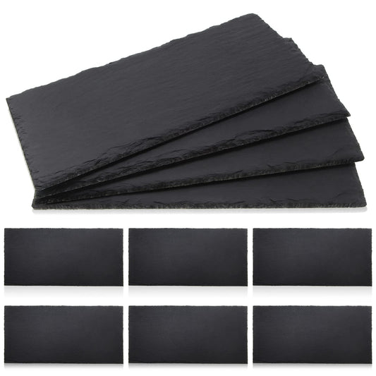 Zopeal 10 Pcs 10" x 5" Black Slate Charcuterie Boards Charcuterie Stone Plates with Natural Edge Slate Cheese Tray Serving Stone Board for Kitchen Dining Party Meat Fruits Display Chalkboard