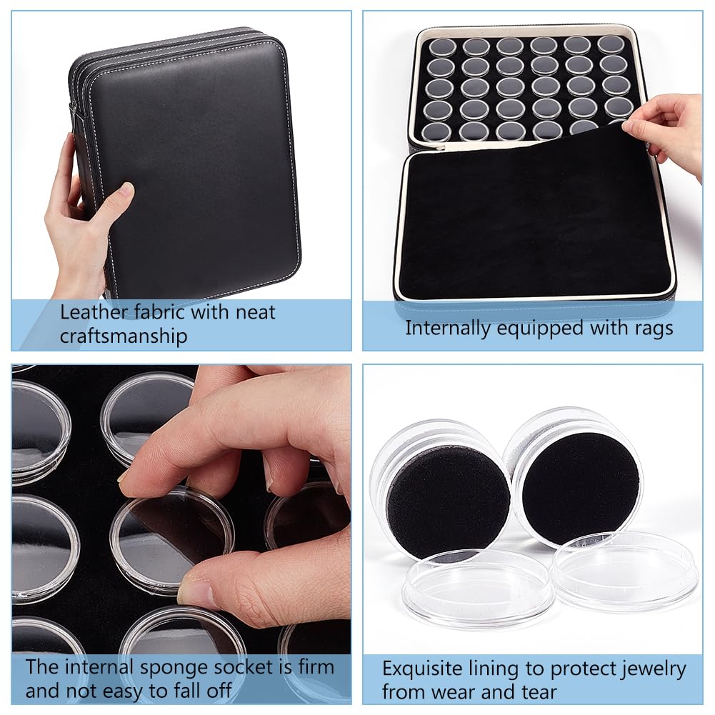 BENECREAT 60 Pcs Closeable Gemstone Collection Storage Box with Foam Insert, 1.2x0.6 Inch Plastic Gem Jars, Display Tray Set for Loose Diamond Collectibles Crystal, Diamond Display Case