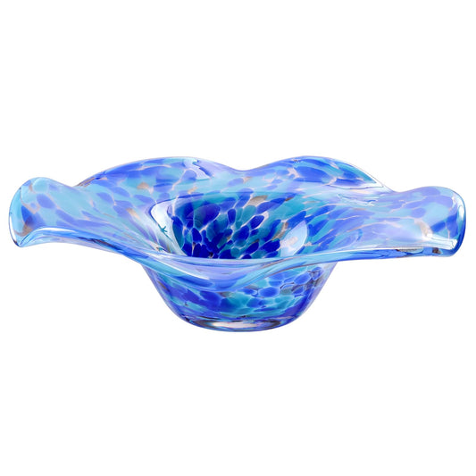 ORRFIDDY Hand Blown Murano-style Art Glass Bowl, 10.2-Inch Large Decorative Centerpiece for Table, Cobalt Blue Fruit Display & Kitchen Counter Decor