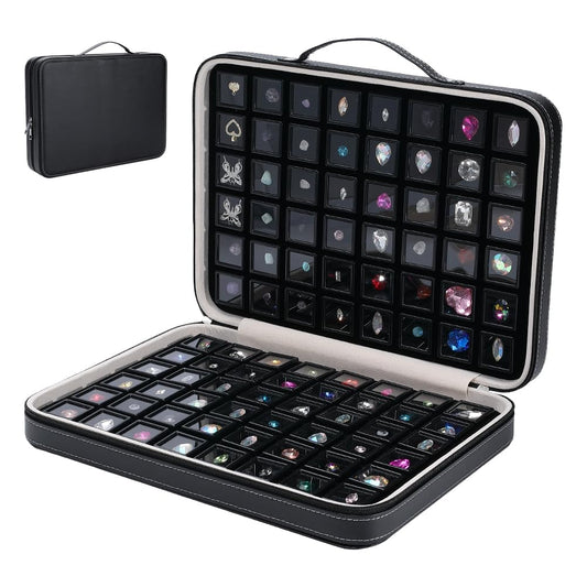 PH PandaHall 96pcs Gemstone Storage Box 1.1" Diamond Displays Tray Leather Crystal Collection Box Black Gem Jars Jewelry Organizer Container with Foam Insert for Rhinestone Beads Showcase Collectibles