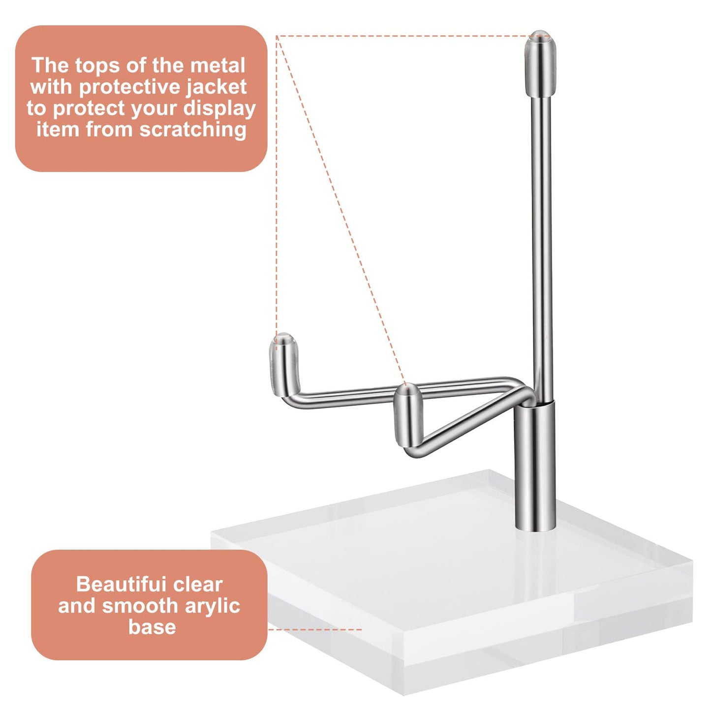 HOFURME 12 Pcs Adjustable Metal Arm Display Stand Crystal Holder Easel Display with Acrylic Base Easel Rock Mineral Stand for Geodes Mineral Agate Collection (Silver, 2 x 2 x 3.2 Inch)