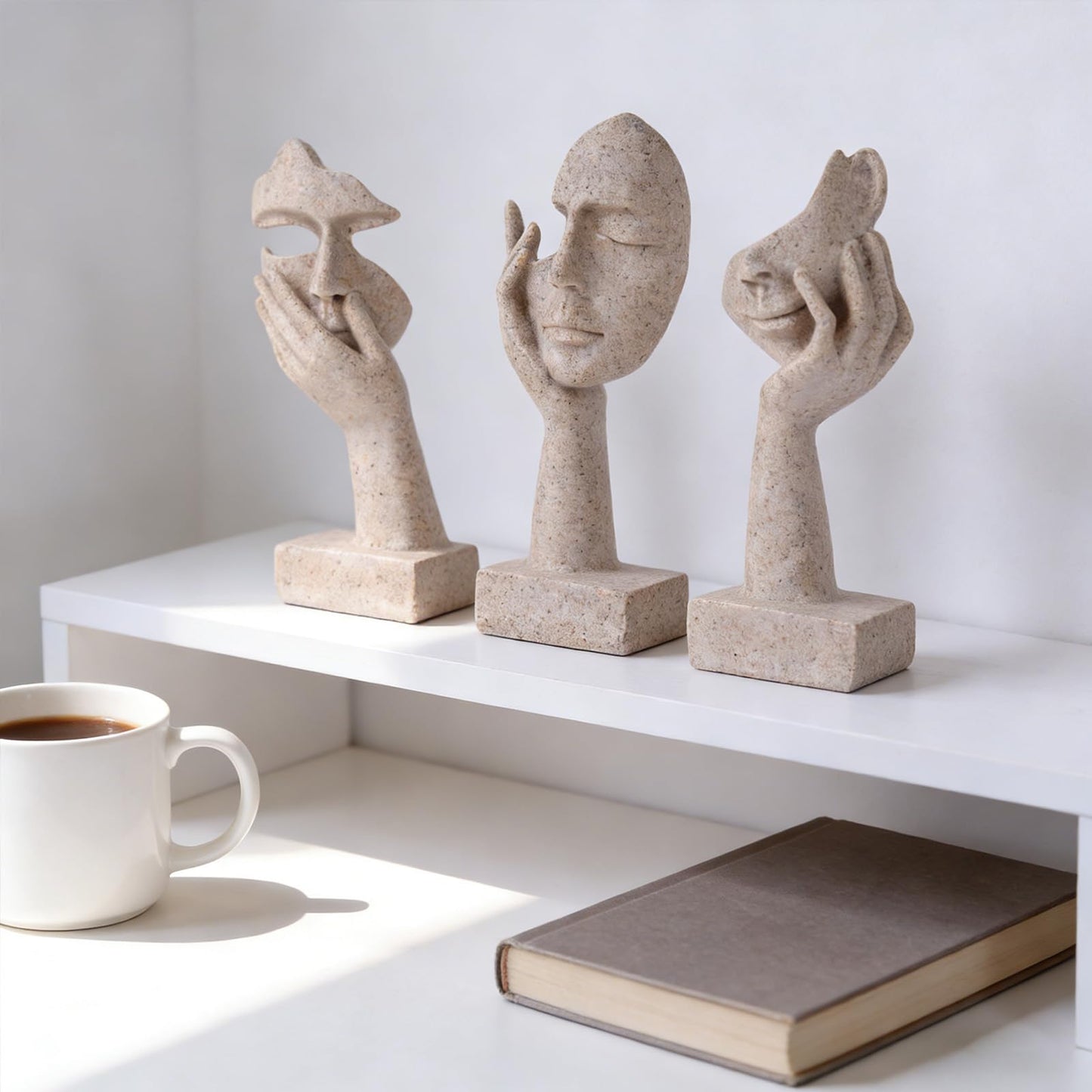oliruim 3 Pcs Thinker Statue - Resin Art Abstract Home Accent Figurines for Decor Apartment Bookshelf Floating Shelf Living Room Coffee Table Office Desk Counter Decor (3 Pcs Sandstone, 6")