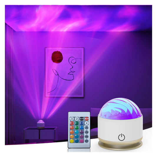 HUMIIEYE Northern Light Projector, Battery Operated Aurora Night Light, 16 Colors Galaxy Lamp Ocean Wave Ceiling Projector Mood Ambient Lighting for Bedroom Party Adults Kids Room Toddler Girl Gift