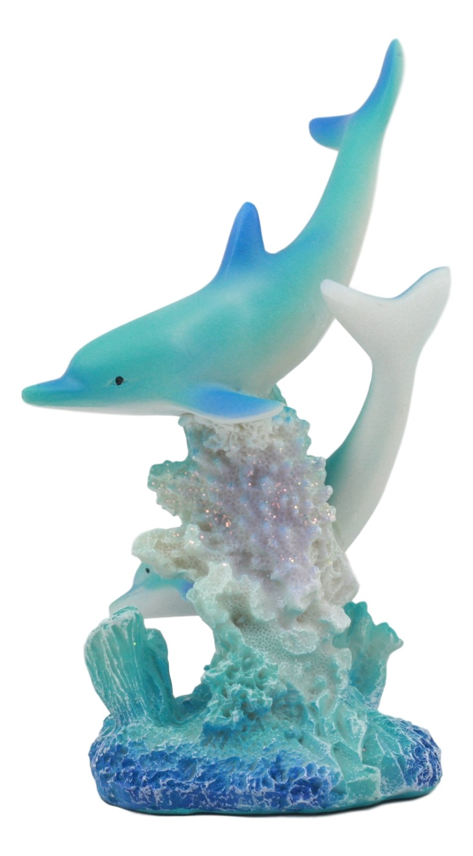 Gifts & Decor Ebros Marine Life Ocean Two Blue Dolphins Swimming Around Coral Reef Statue Under The Sea Bottlenose Dolphin Sculpture