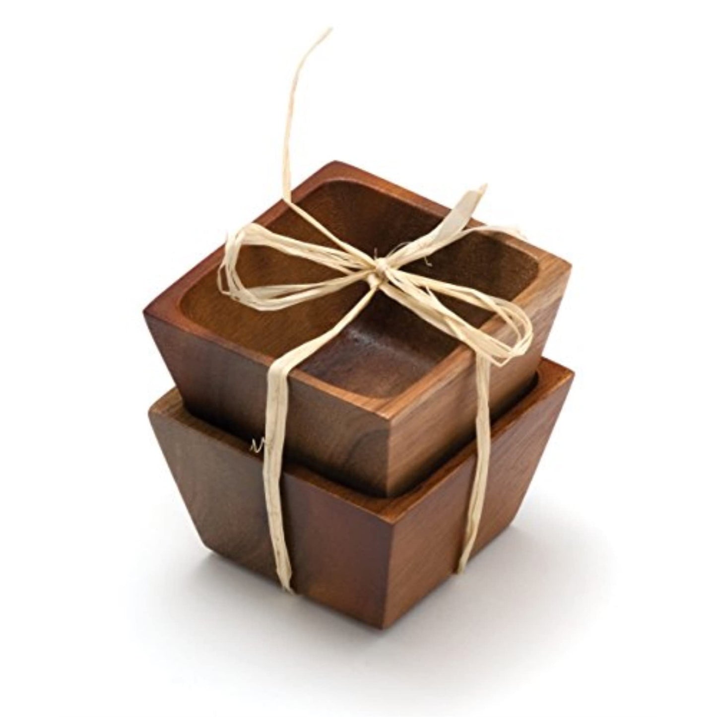 Lipper International Acacia Wood Small Square Bowls | For Condiments | Hand Wash Only | Brown | Set of 2