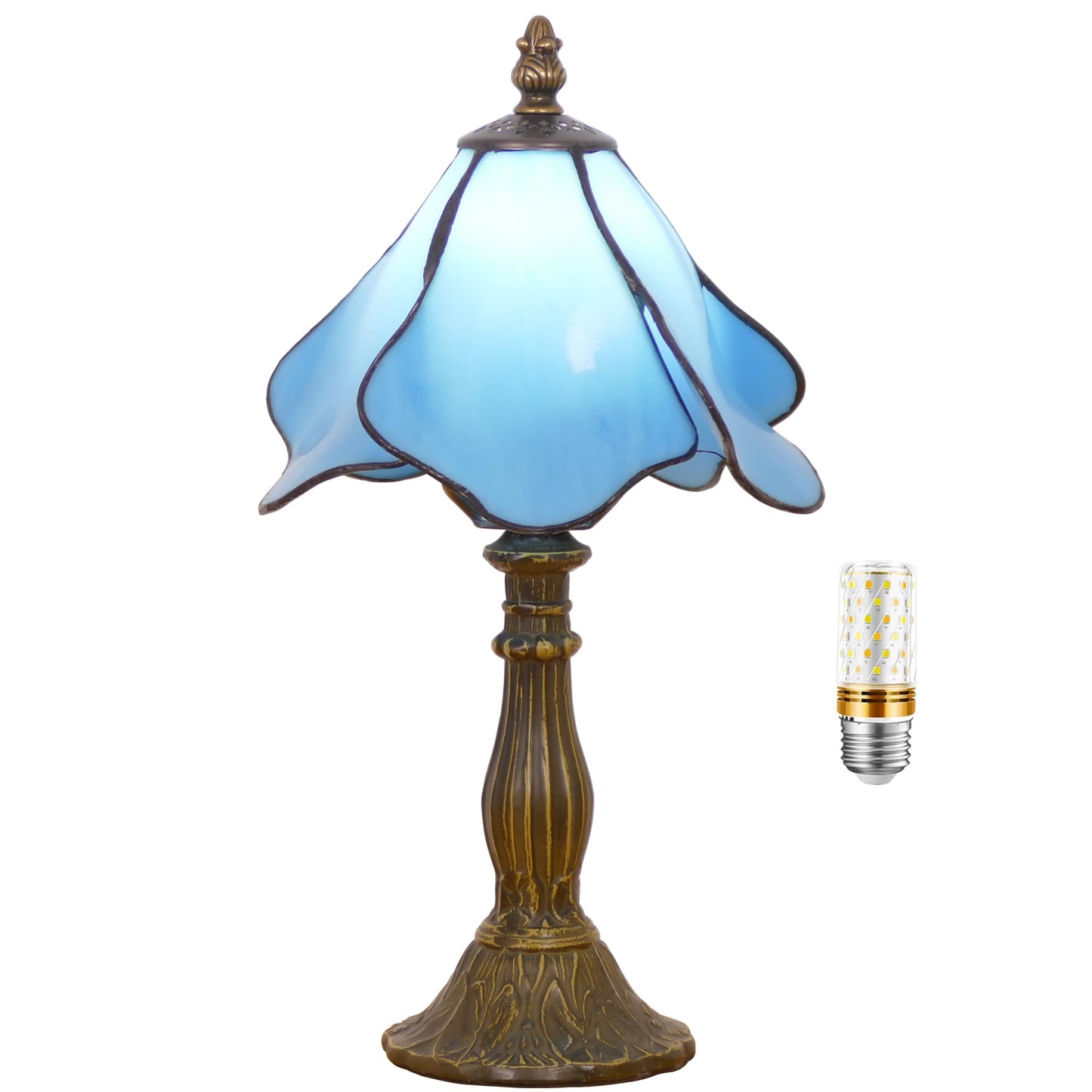 WFAYNTIFL Small Tiffany Table Lamp Blue Morning Glory Style W8H14.5 Inch