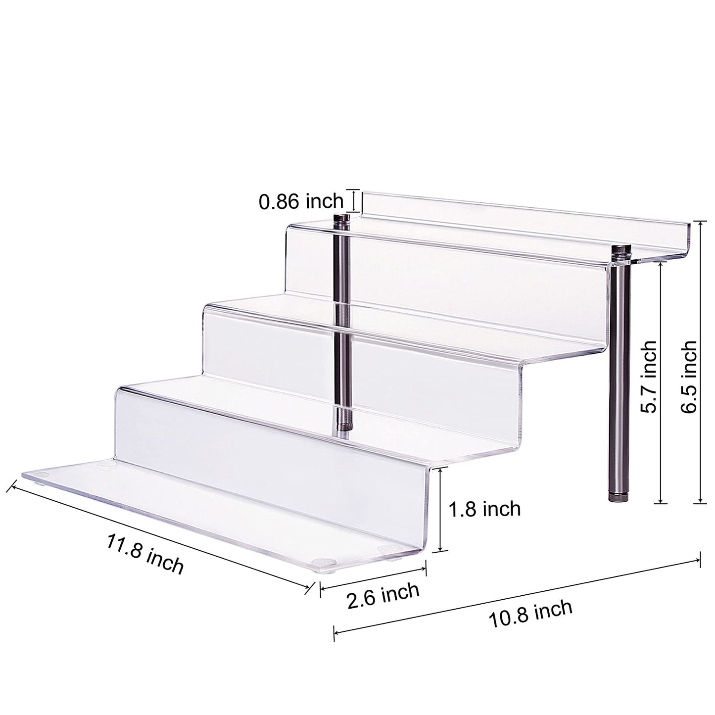 CECOLIC Acrylic Riser Shelf 4 Tier Clear Display Stand for Collectibles Pop Figures, Cupcakes, Perfumes, Display Risers for Decorating & Organizing - 11.8 x 10.8 x 6.5 in (Large, 1 Pack)