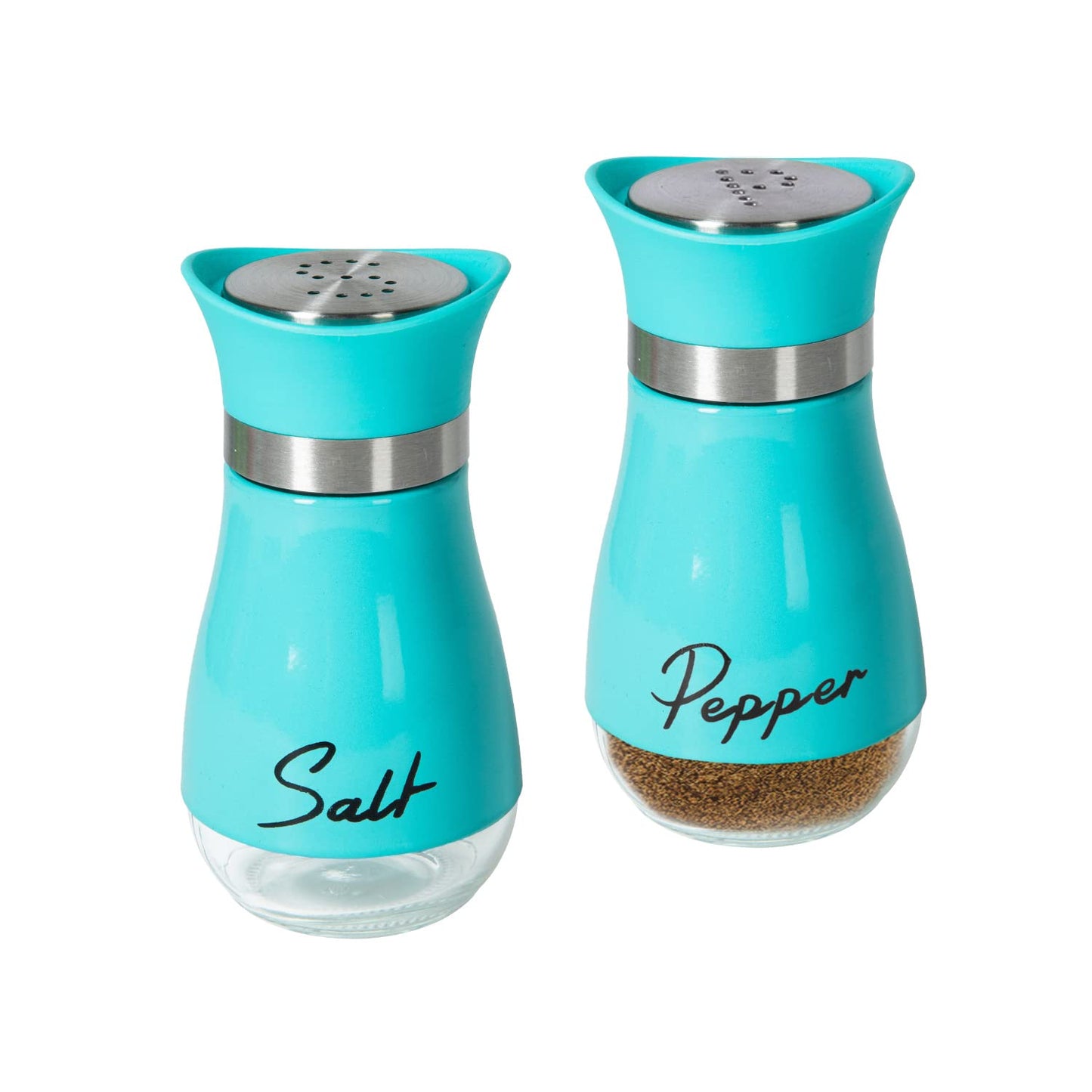2 Pack Salt and Pepper Shakers Set, Refillable Salt Pepper with Stainless Steel Lid Container Spice Shakers Bottle for Home Kitchen, Restaurant, Picnic (Blue)