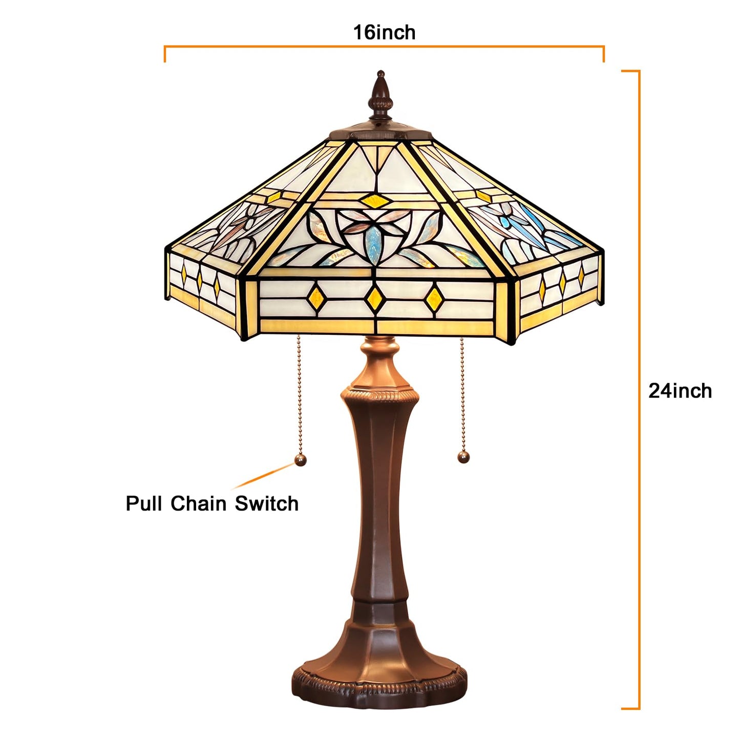 Capulina Tiffany Lamp Mission Hexagon Stained Glass Table Lamp 2-Light