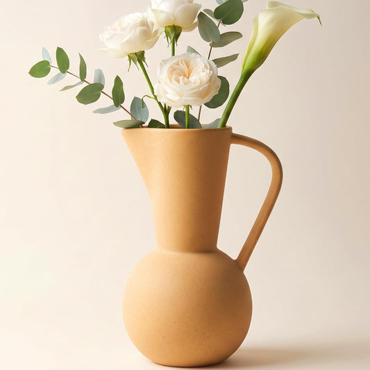 Ceramic Flower Vase with Handle 8.8″ Tall for Living Room Home Decor