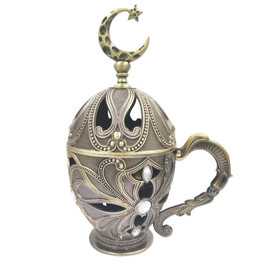 Hourwof Vintage Cone Incense Holder,Metal Incense Burner Holder with Cover,Bakhoor Burners,Incense Ash Catcher with Handle for Yoga Aromatherapy Meditation Home Office Decor,Moon Bronze