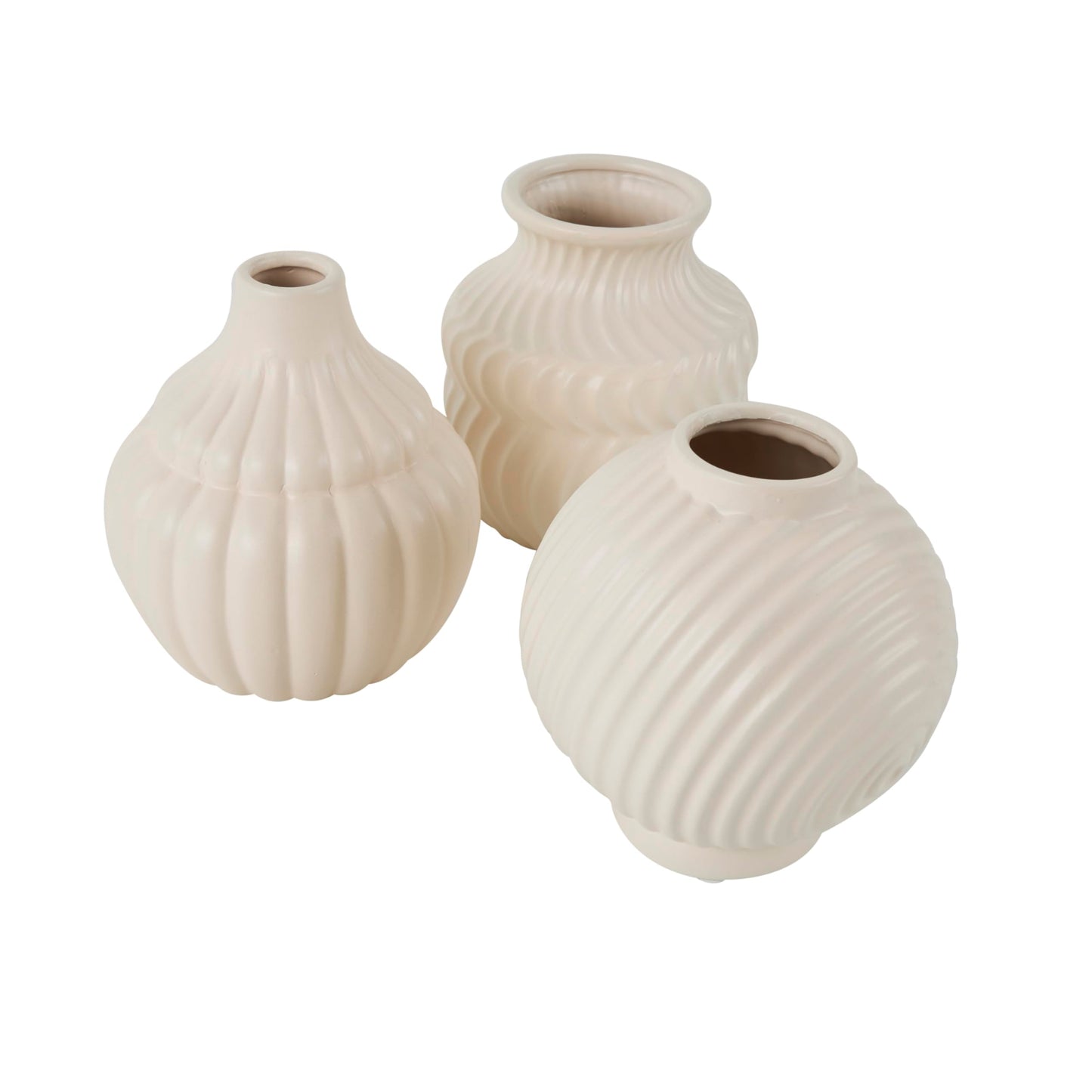 Deco 79 Ceramic Abstract Decorative Vase Small Textured Centerpiece Vases with Varying Shapes and Patterns, Set of 3 Flower Vases for Home Decoration 5" W, 6" H, Cream