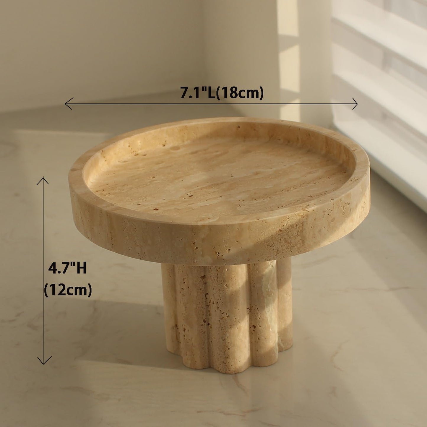 Natural Travertine Tray with Leg, Round 7.1" Vanity Decorative Tray for Countertop Organizer, Catchall Tray for Perfume, Candles, Jewelry Dish