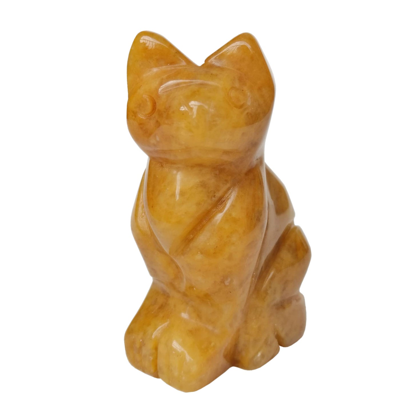 Gemgogo Natural Yellow Jade Crystals and Healing Stones, Pocket Carved Lucky Cat Figurines Collectibles 2 Inches Room Decor