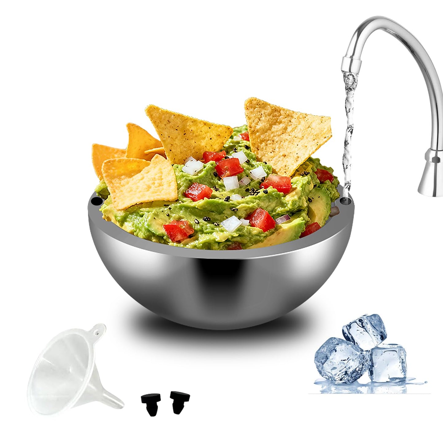 GEMREETA 304 Stainless Steel Dip Chiller Bowl – Double-Walled Insulated Serving Bowl for Salsa, Guacamole, Sauces, Salad & Condiments – Keeps Food Hot or Cold for Parties & Buffets (1, 70 oz)