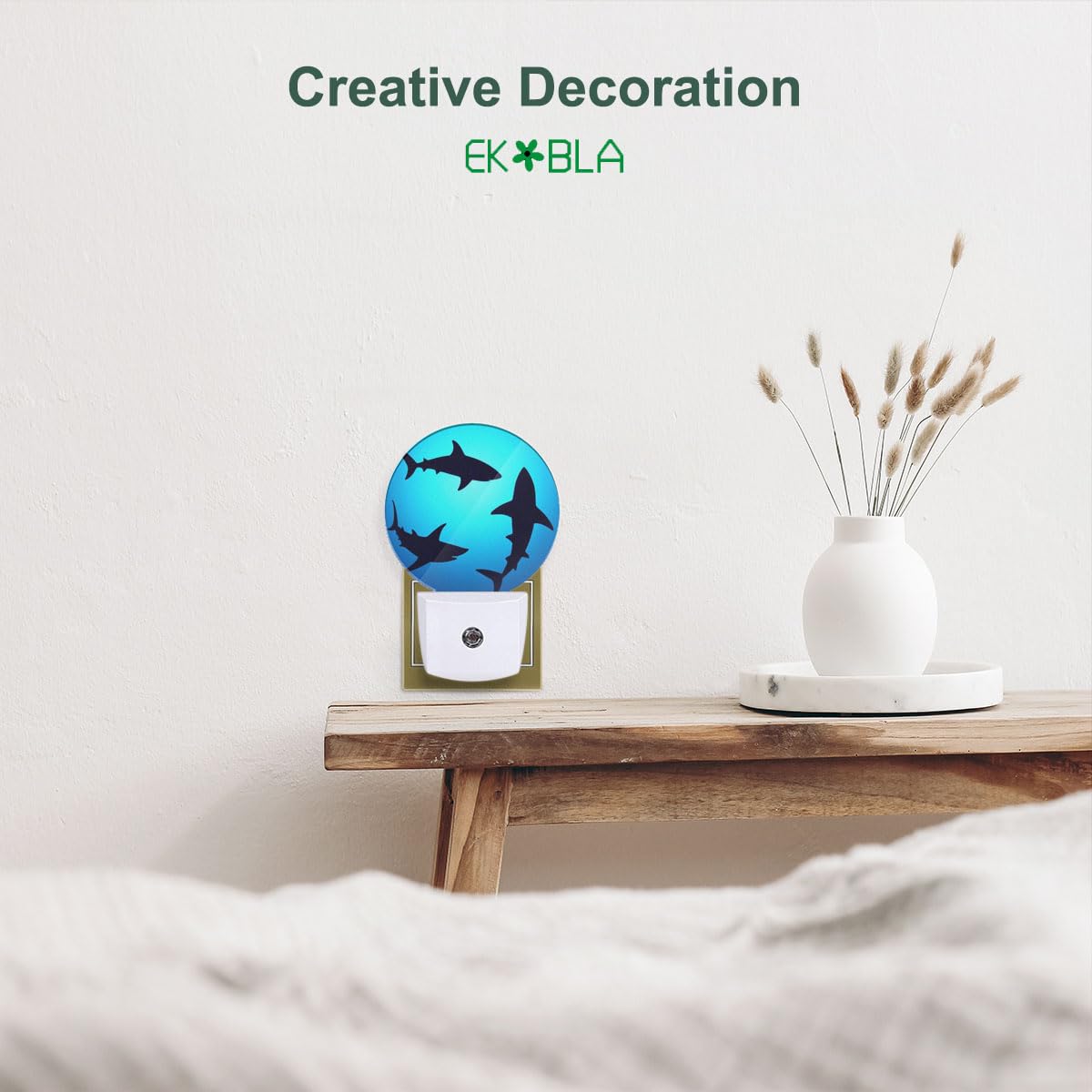 EKOBLA Floating Sharks Night Light, Summer Sea Beach Night Lights Plug into Wall with Dusk to Dawn Sensor, Coastal Nautical Nightlights for Bathroom and Bedroom
