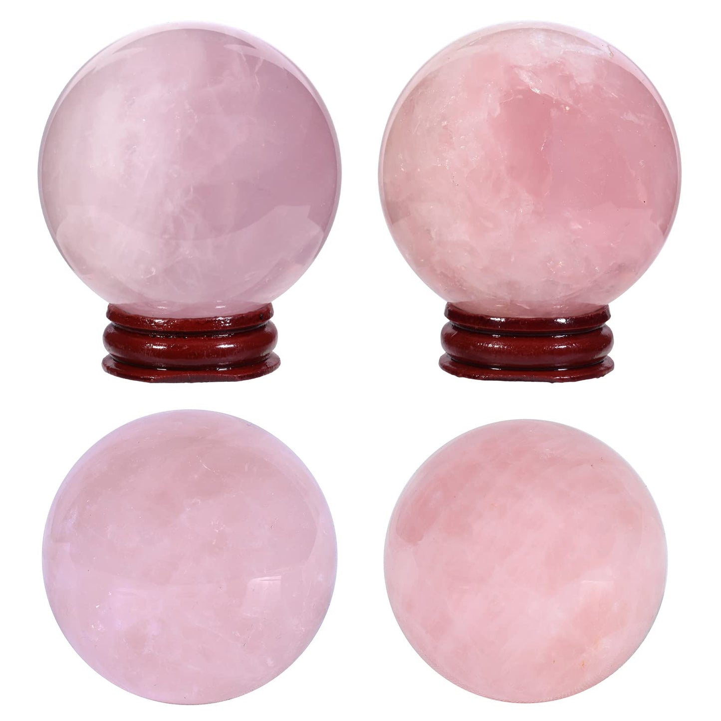 TUMBEELLUWA 2.2-2.4 Inches Natural Rose Quartz Crystal Ball with Wood Stand