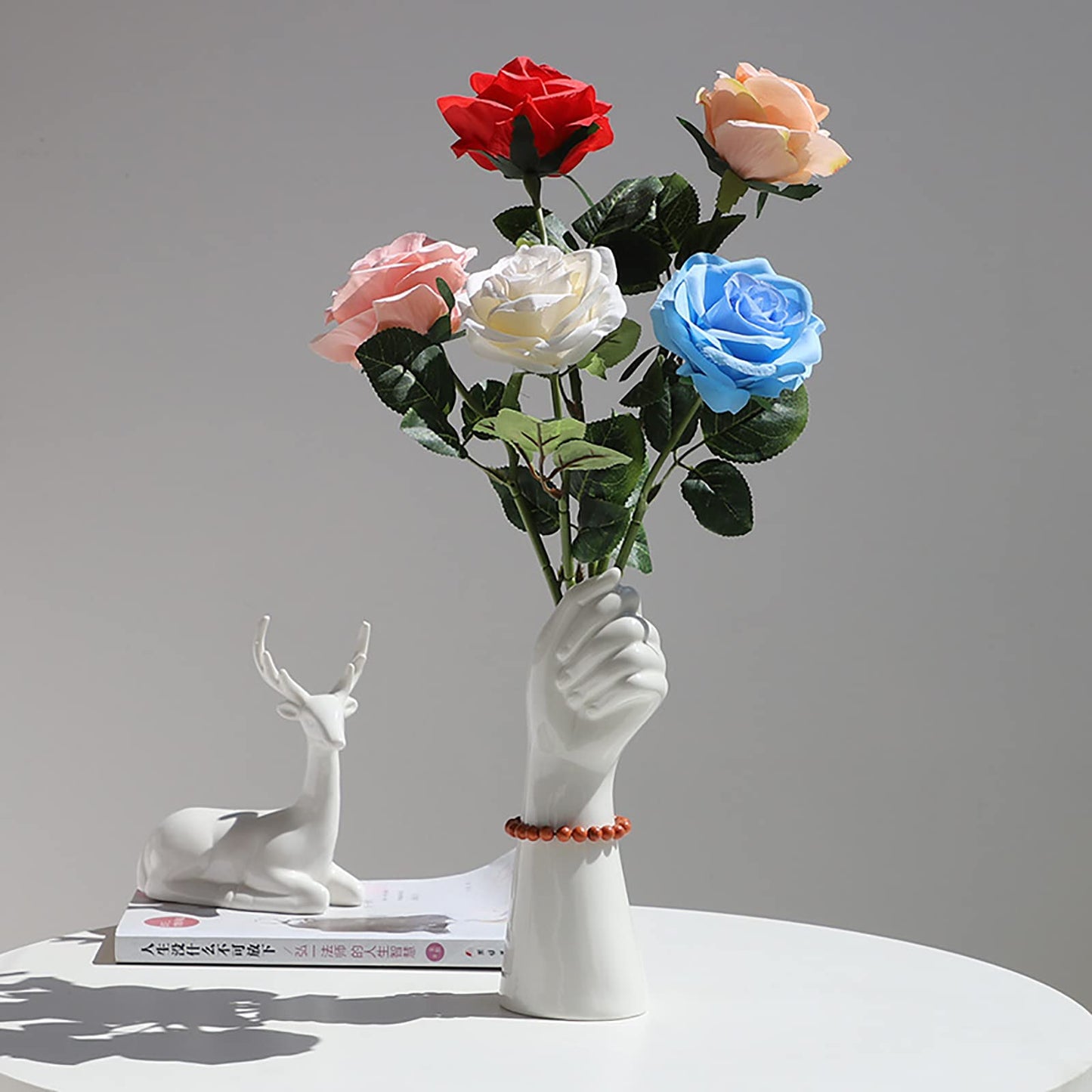 Romehaha Modern Hand Shaped Decorative Vase,9.25''H Ceramic Body Vase, Art Small Flower Vase for Coffee Table Decor,Vases for Flowers,Shelf Living Room Home Farmhouse Table Decor