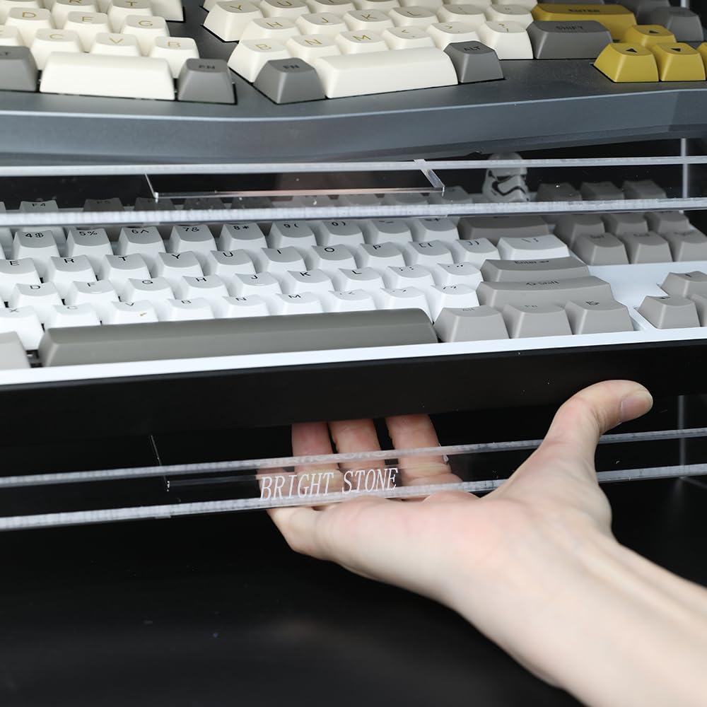 Bright Stone Acrylic Keyboard Display Stand,Mechanical Keyboard Storage Rack,Multilayer Acrylic Organizer,Desktop Shelf Holder for Customized Keyboard (3 Tiers,long)