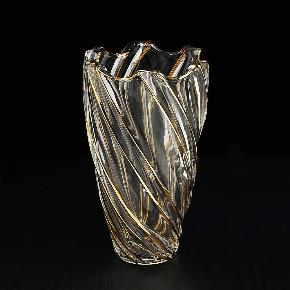 Hand Painted Gold Crystal Vase 11.2 inch Tall-Unique Whirlwind Shaped Glass Large Vase Home Office Decor for Living Room Dining Table Centerpieces, Birthday and Wedding.