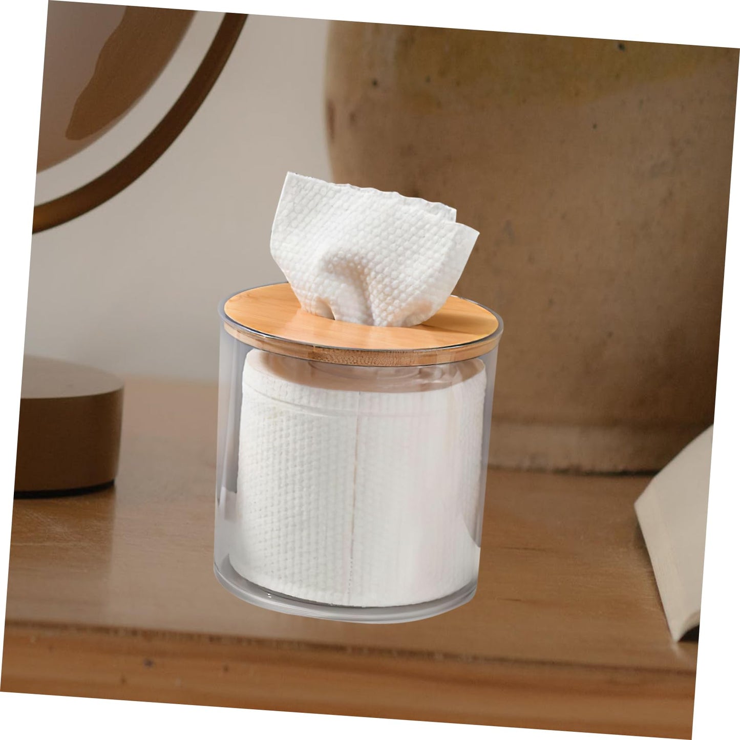 jojofuny Clear Round Tissue Box Holder Tabletop Tissue Dispenser and Napkin Holder for Living Room Bedroom Bathroom Office and Home 5.11 X 5.11 X 5.11 in Transparent Roll Paper Container