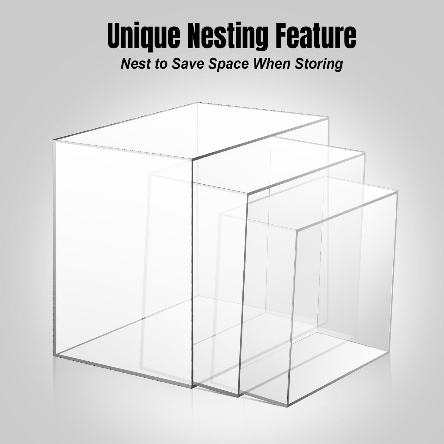Clisela 3pcs Acrylic Cube Display Stands Box Risers Clear 6" 7" 8"