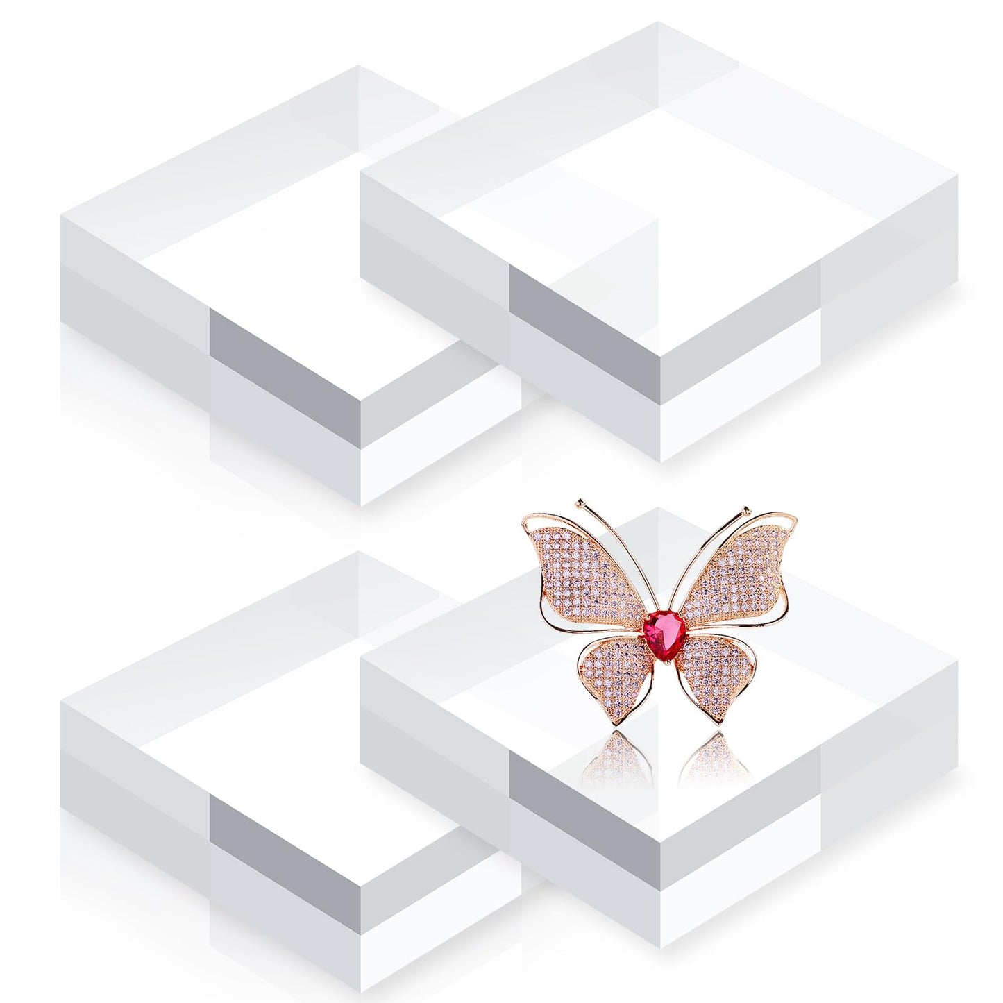 BestYiJo Square Acrylic Display Block 4 Pieces, 3 X 3 X 1 Inch Clear Polished Acrylic Blocks for Jewelry, Rings (4 * 4 * 1 inches)