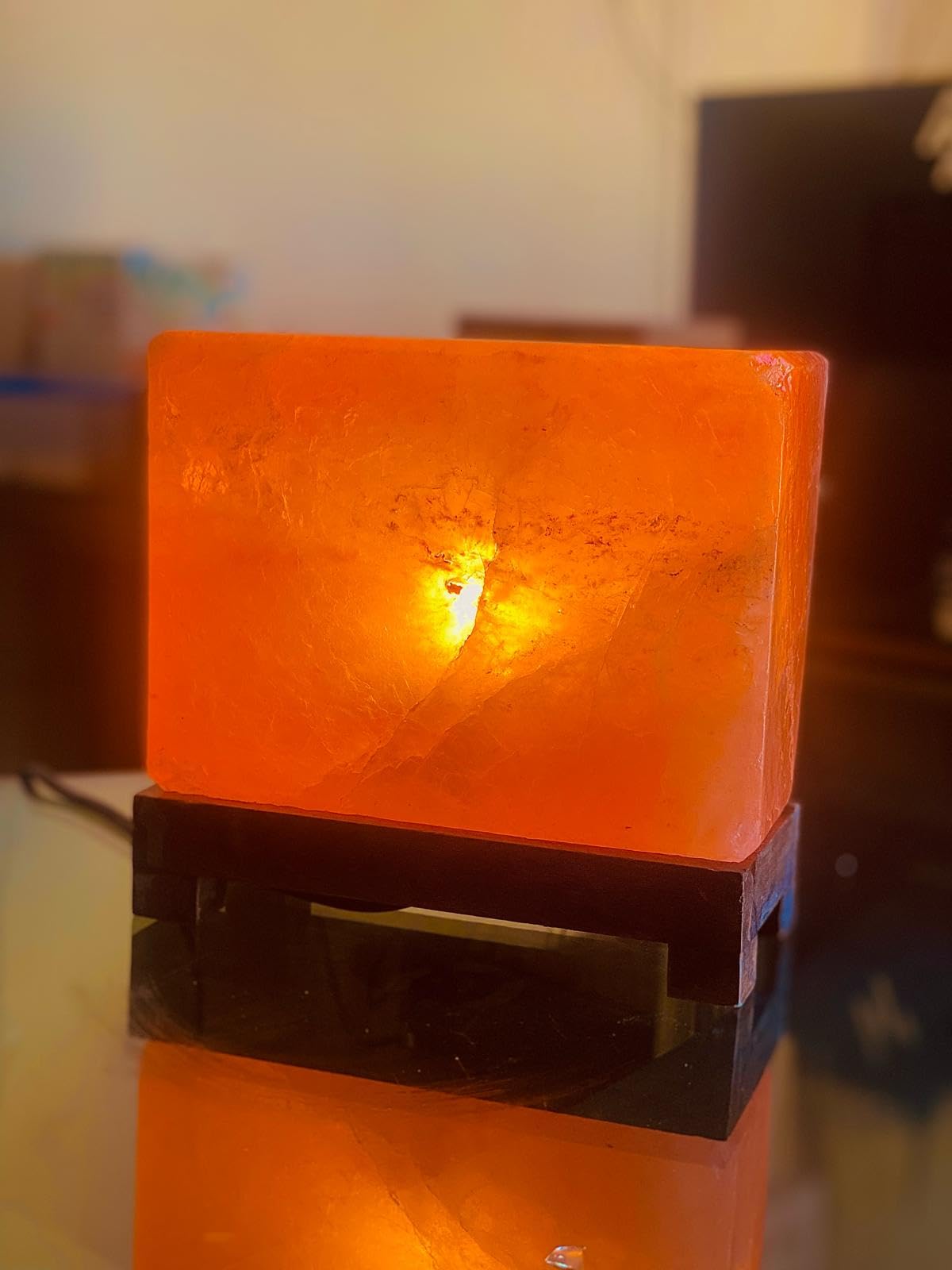 NatureBoost Himalayan Pink Salt Lamp 6.5 x 7.5 x 4 Inches – Natural Rectangular Crystal Rock Salt Lamp with Wooden Base, Dimmer Switch & 2 Bulbs – Soothing Amber Night Light for Home & Office