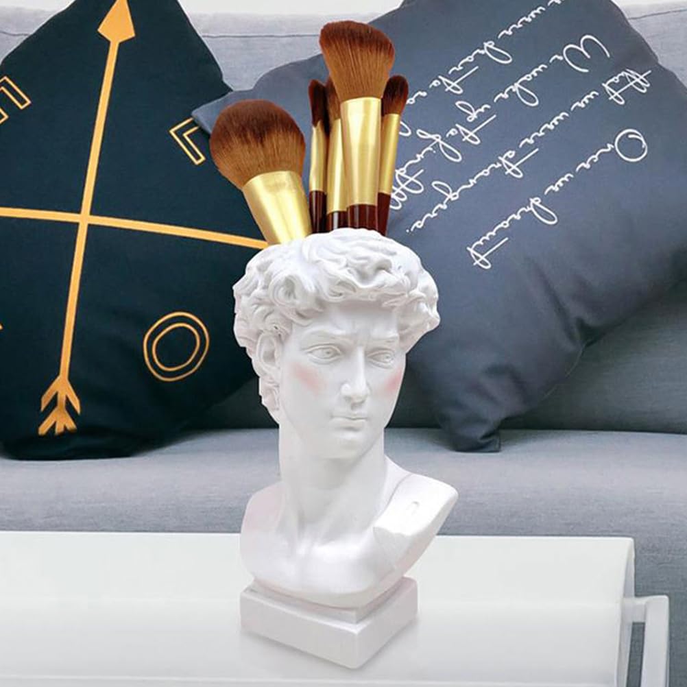DOITOOL Greek Statue of David Collectible Figurine Cute Vase Vases for Decor Face Flower Dried Flower Vase Decorative Planter Greece Ornaments White Resin