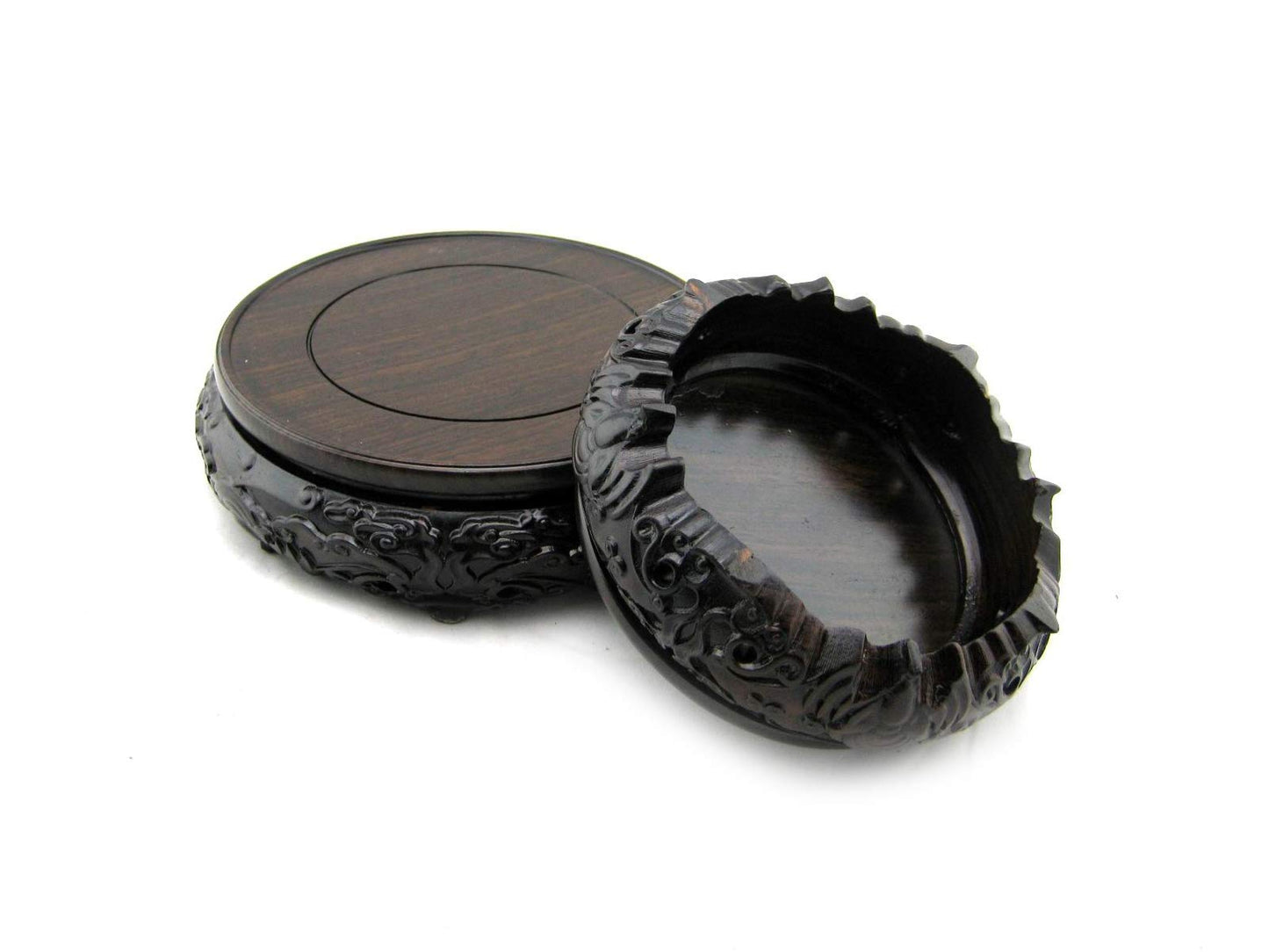 GOLDY&WENDY Oriental Luxury Round Elm Solid Wood Vase Display Stands Pedestal Base, Bat Pattern 3.15 in Diameter