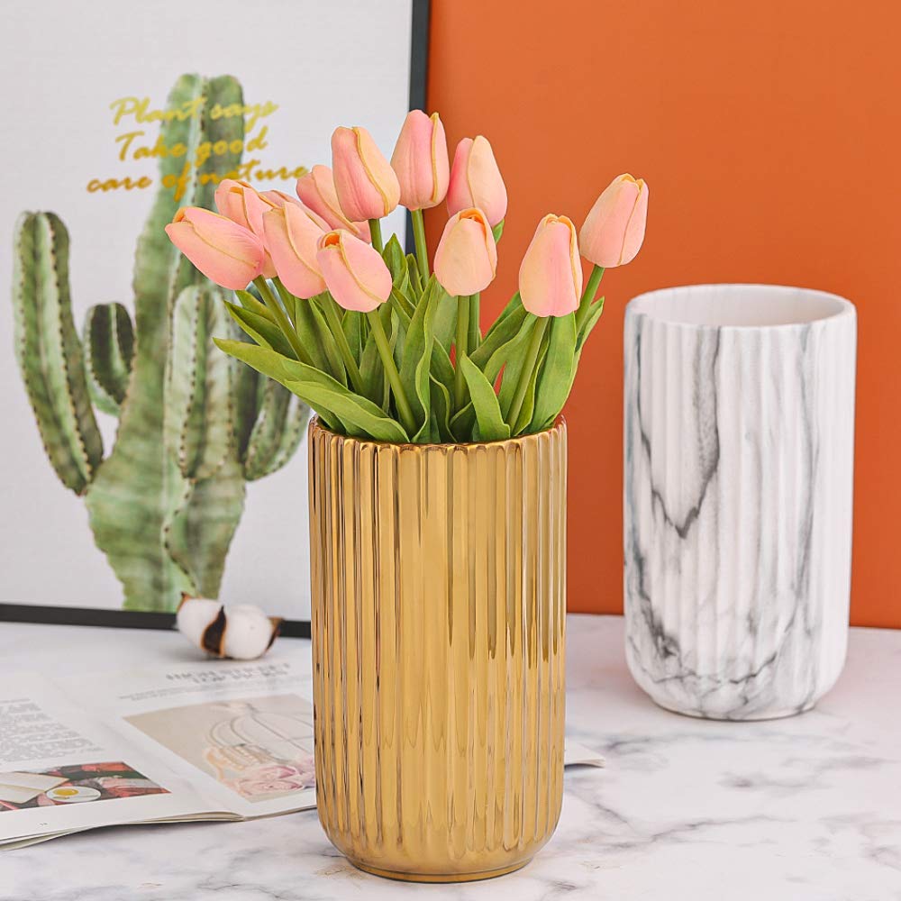 LIONWEI LIONWELI 8.6 inch Gold Ceramic Round Geometric Flower Vase - Ideal Gifts for Friends and Family, Wedding, Bridal Shower, Christmas