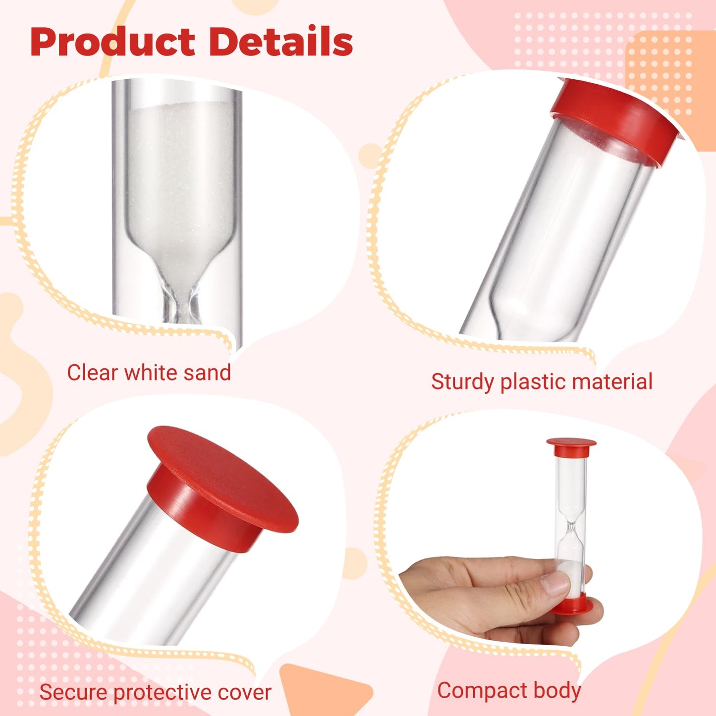 1 Minute Sand Timer, 50 Pcs Plastic Sand Timers, Small Hourglass Timers with White Sand for Games, Mini Sandglass Clock for Classroom, Home, Red