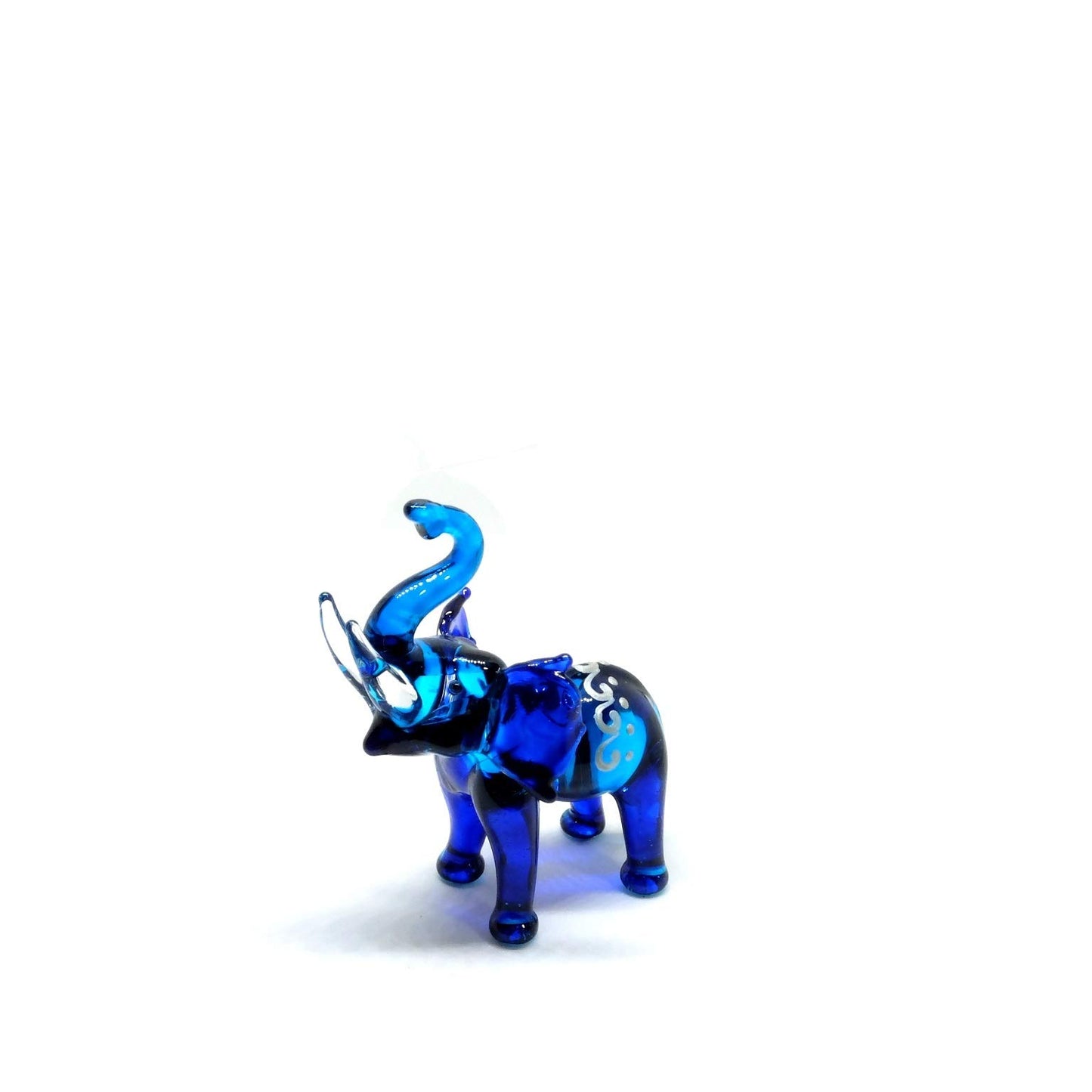 Handmade Mini 2.25" Blue Elephant Figures with Thai Art Blown Glass Art, Collectible Figurines Gift Ideas, Miniature Wild Animals, Tiny Ornament Cool Stuff Decor No.8