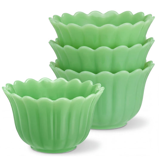 Ferrochef 4 Pcs Jadeite Glass Bowl Emerald Green Decorative Jadeite Kitchenware Vintage Bowls Kitchen Dishes for Home Room Display Decoration Housewarming Gifts, 5 x 3 Inches