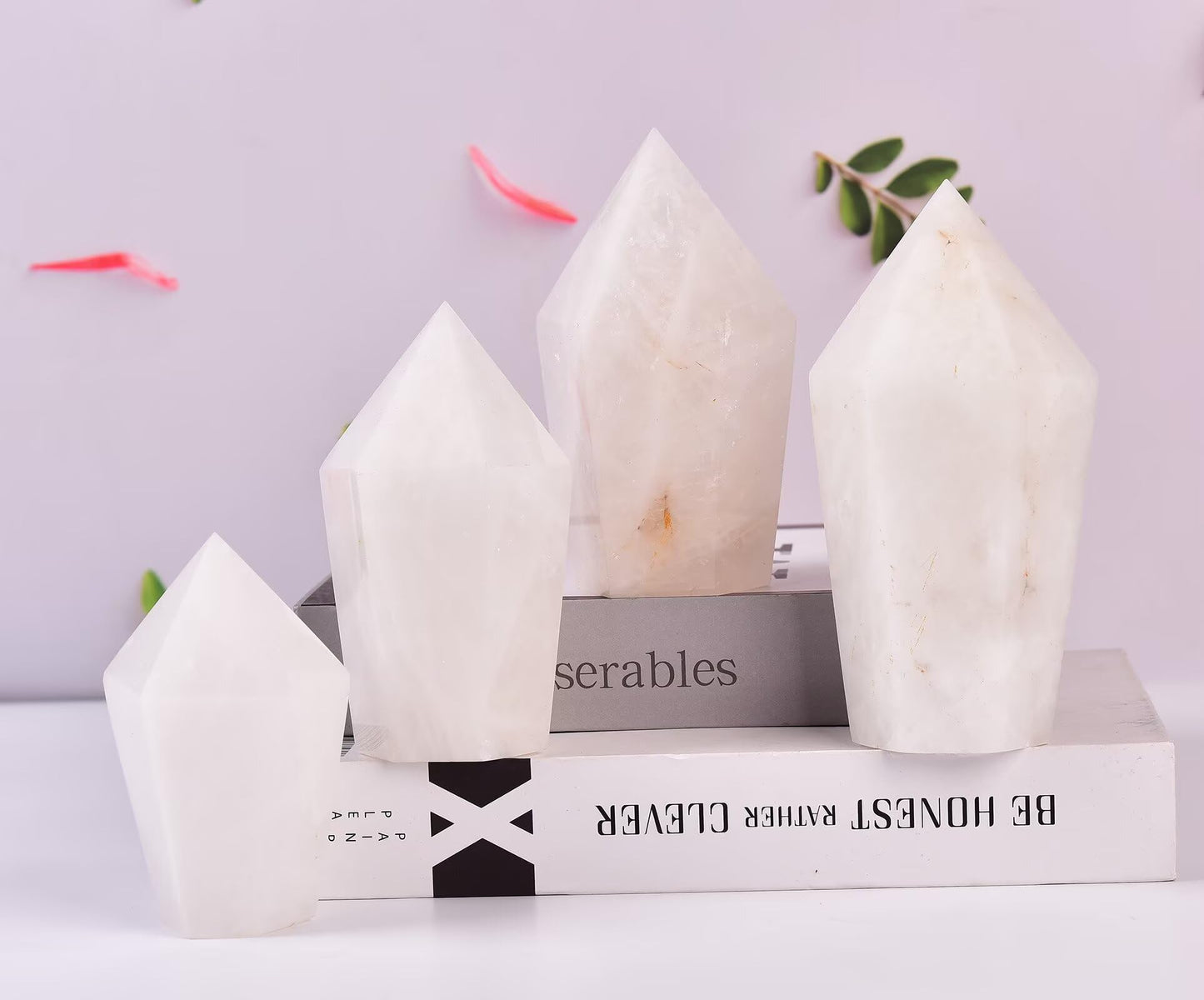 VIZYTOU White Crystal Stone Tower Obelisk Large Healing Crystal Rock Point Wand Reiki Healing Meditation Stone 2.2-2.8 LBS
