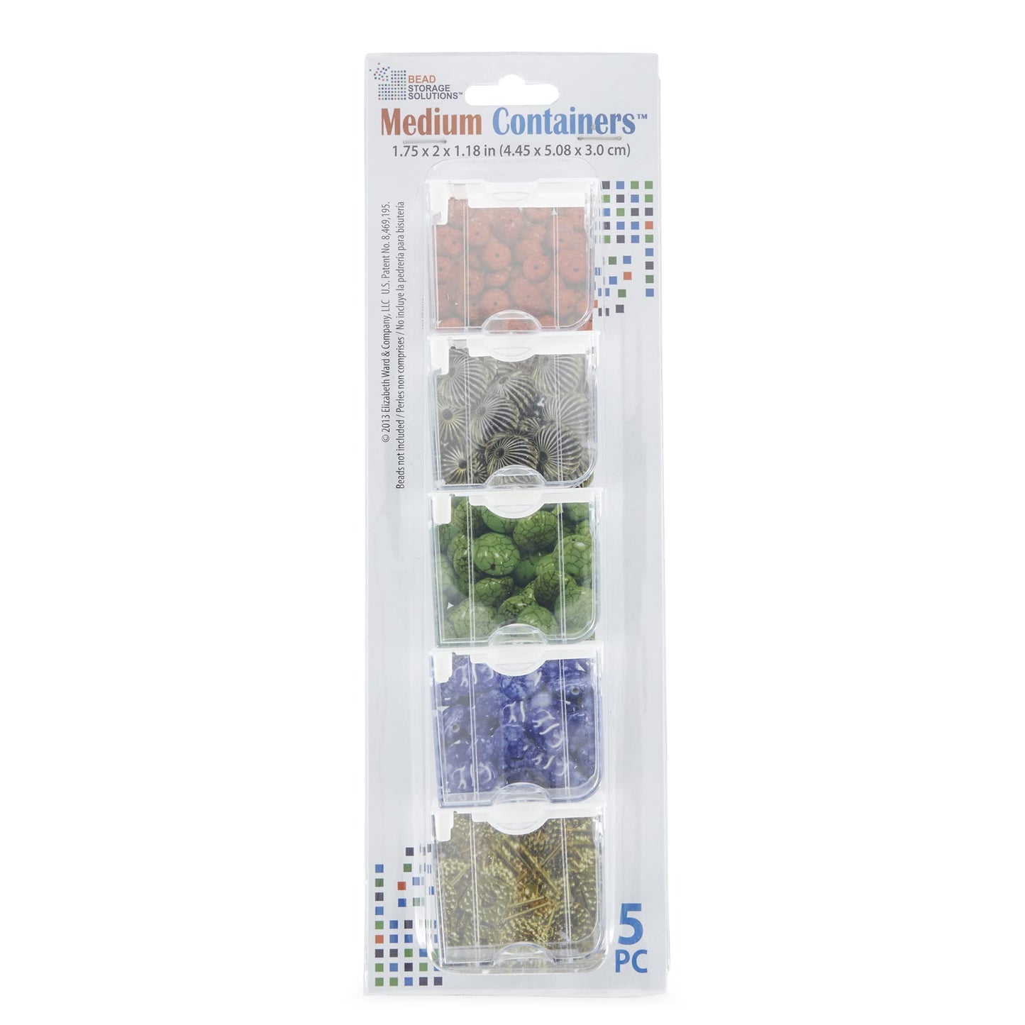 Elizabeth Ward Bead Storage Solutions Clear Plastic Storage Containers (5pc) – Medium – Organize Beads, Jewelry Making and Craft Supplies, Earrings and More – Securely Snaps Shut, 1-3/4” x 2” x 1-1/8”