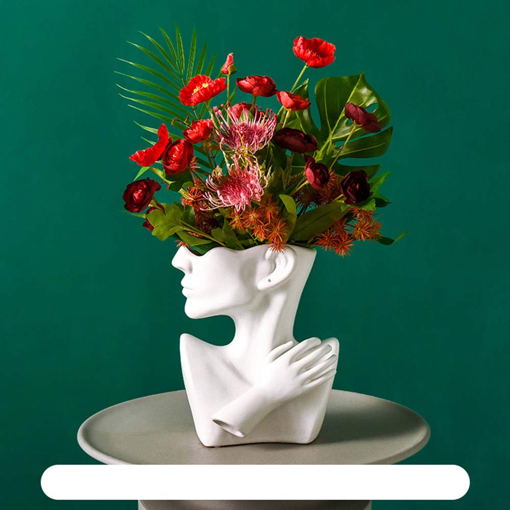 KatoonX Ceramic Head Face Flower Vase for Statue Home Decoration (Matte White)