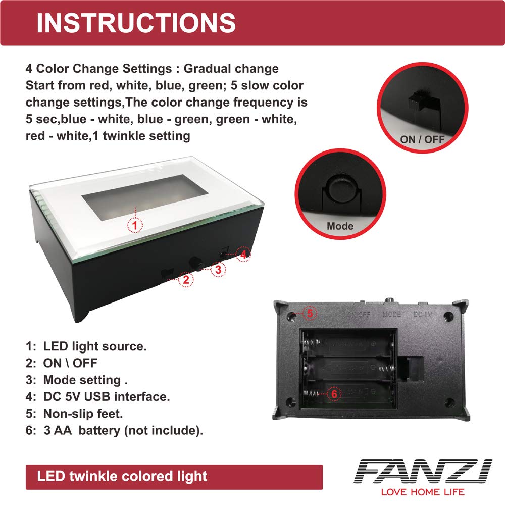 FANZI LED Rectangular Light Display Base for Crystals Glass Art Light Display Stand 3D LED Lights Ornament Lamp - Black