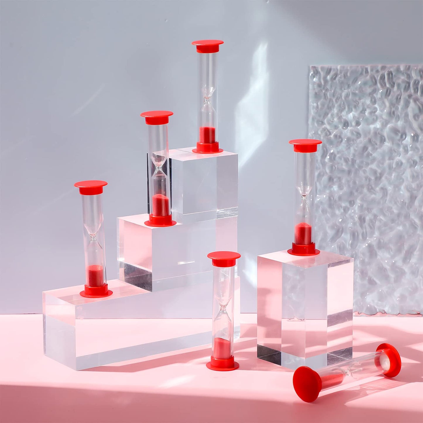 Geelin 24 Pcs 1 Minute Sand Timer Bulk Red Hourglass Kids Timer Sandglass Clock for Adult Kids Games Toothbrush One Minute Sand Clock Acrylic Covered Hourglass for Classroom School Home Kitchen Office