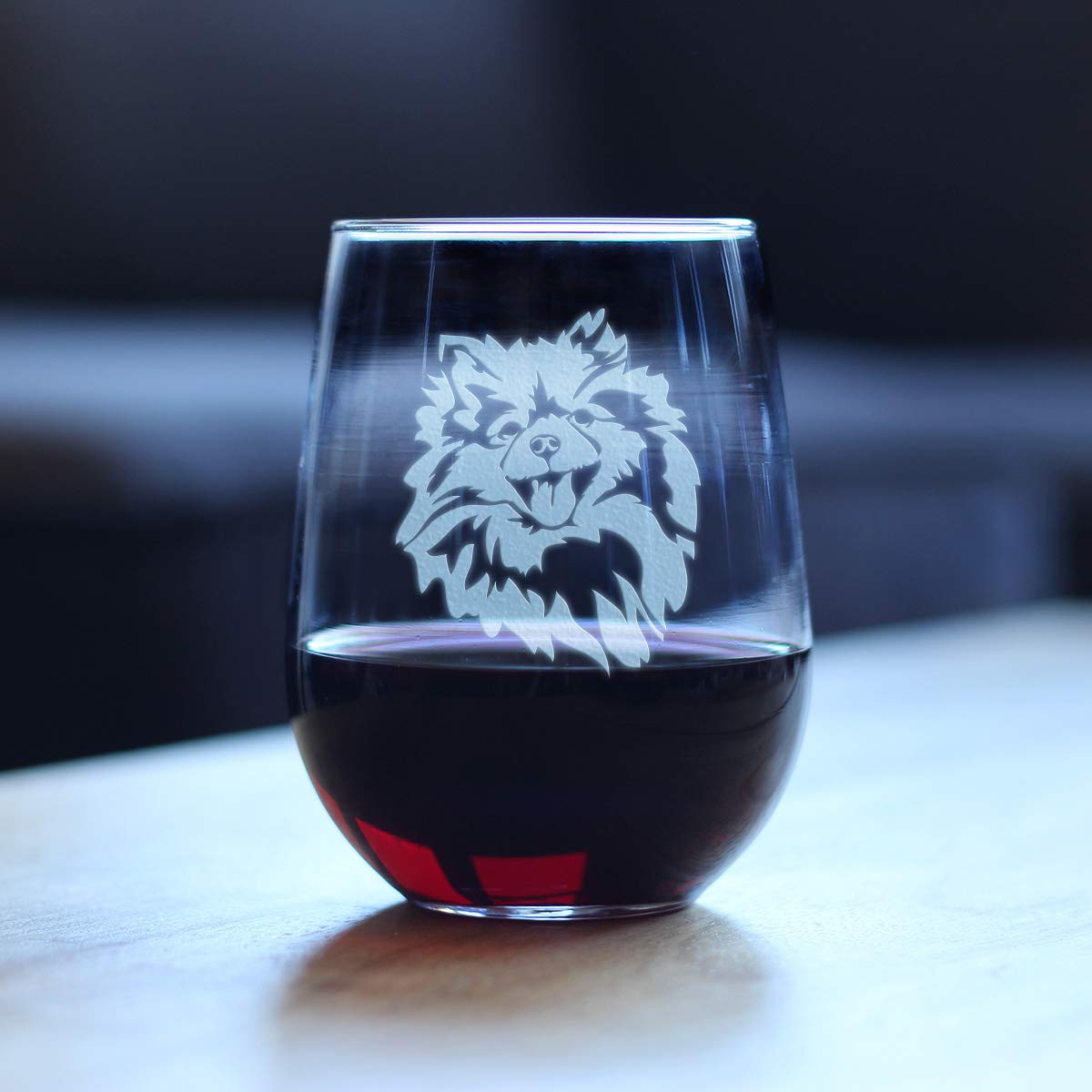 Bevvee Pomeranian Face Stemless Wine Glass - Cute Dog Themed Decor and Gifts for Moms & Dads of Pomeranians- Large 17 Oz