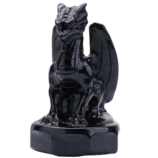 Bmuafry Natural Dragon Crystal Sculptures and Statues Hand Carved Reiki Healing Stone Statue Healing Home Office Art Room Decoration Collectible Ornaments (Obsidian, Flying Dragon)